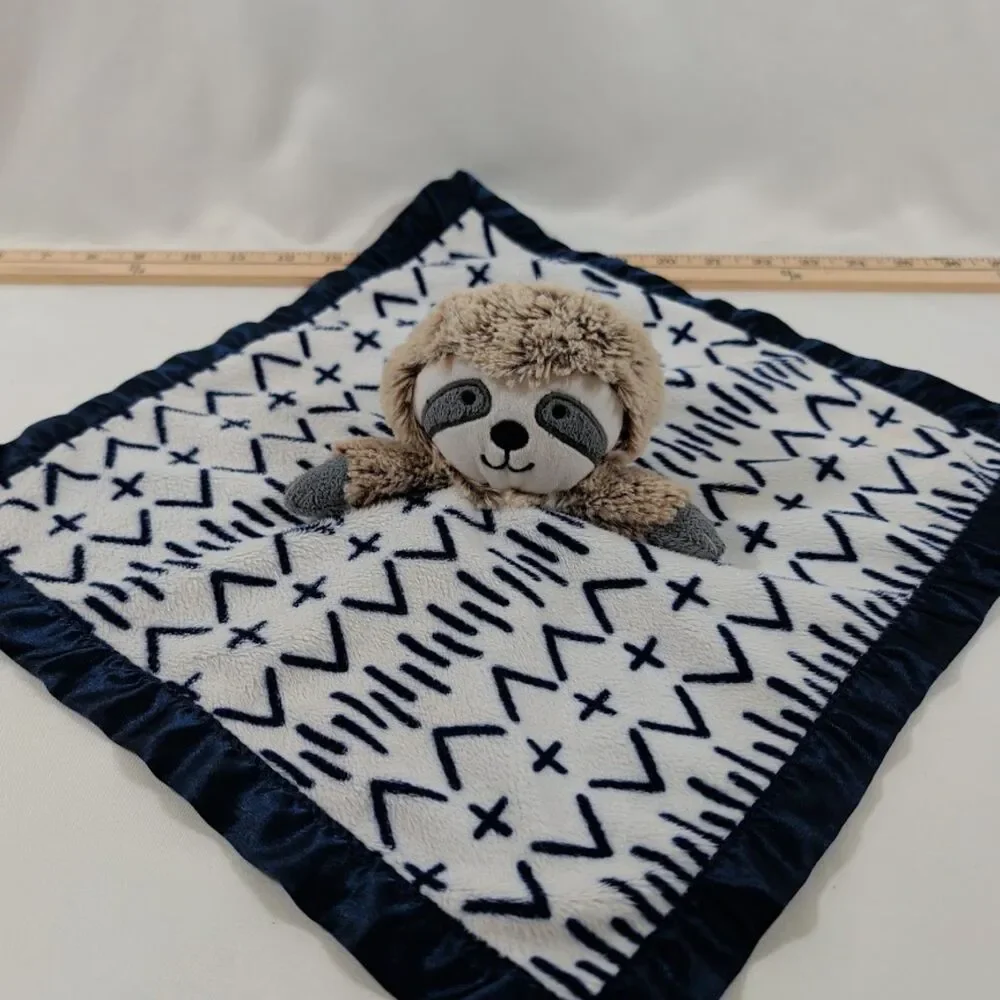 Cloud Island Sloth Lovey Security Blanket Navy Blue White Satin 14